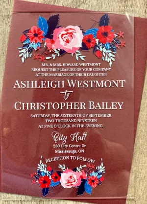 FLORAL ACRYLIC INVITATION 5"X7"