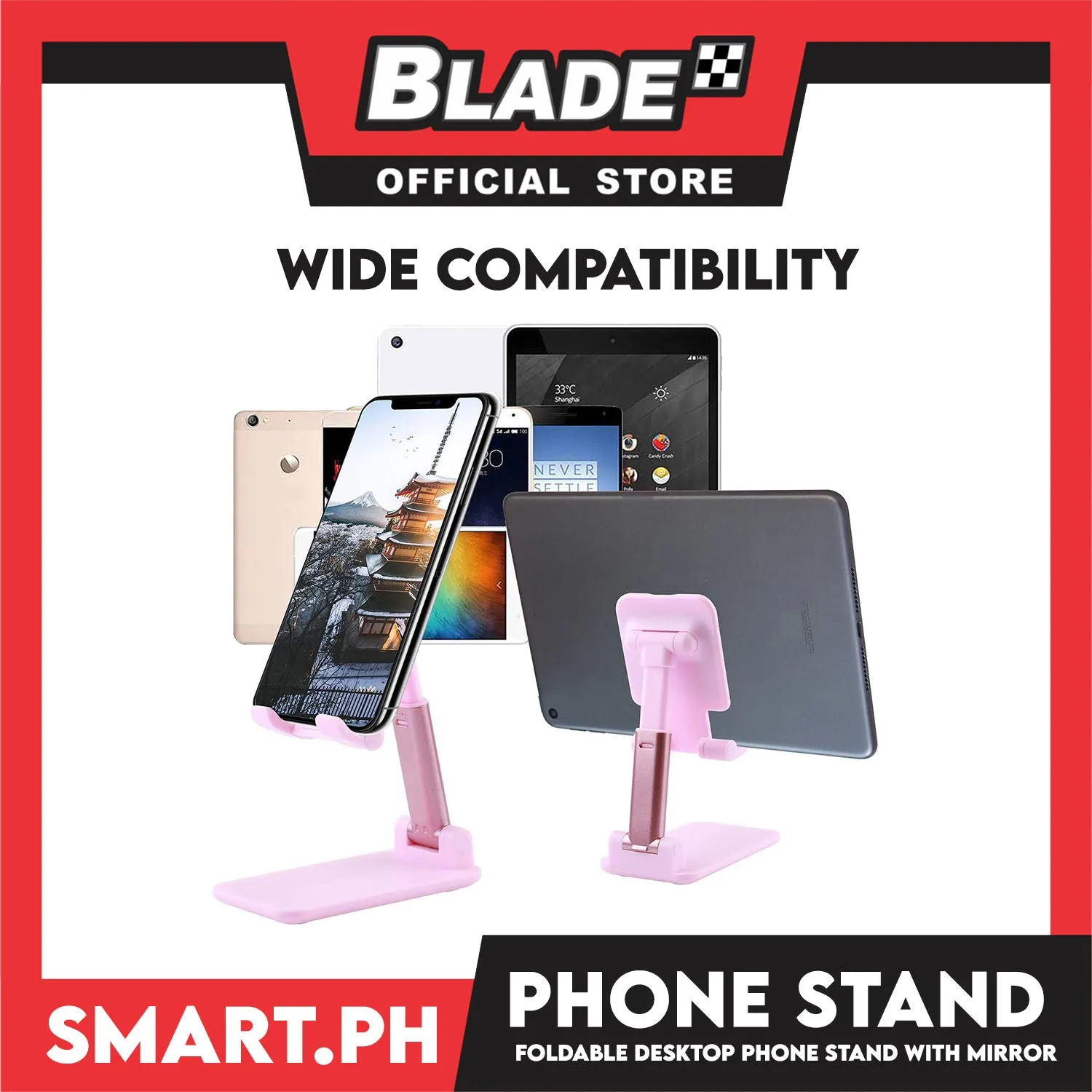 Foldable Desktop Phone Holder Stand (Pink) Adjustable Smartphone Tablet Holder