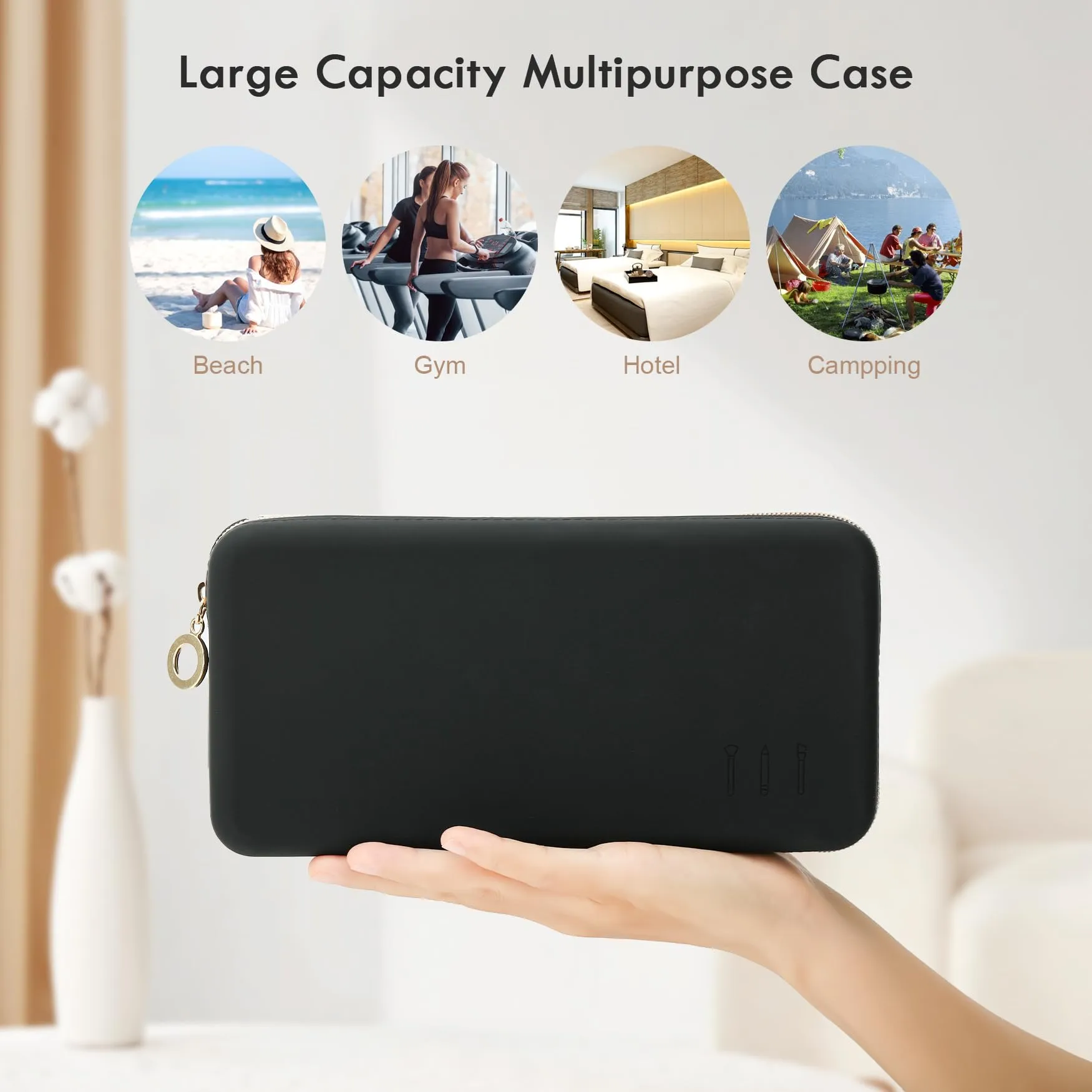 FVION Zipper Makeup Brushes Bag For Travel, Large Silicone Makeup Brush Holder, Make Up Brushes Pouch Case for Makeup Tools - Black
