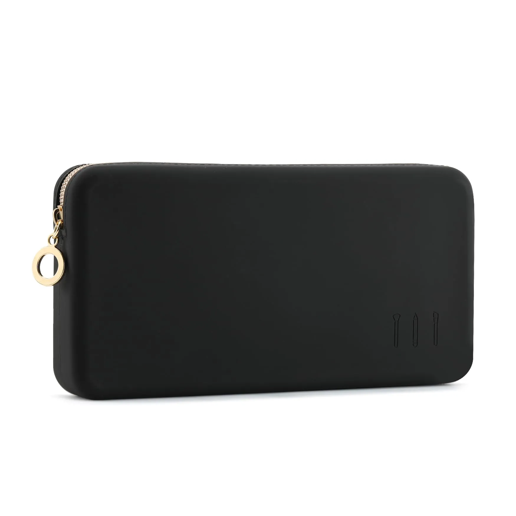 FVION Zipper Makeup Brushes Bag For Travel, Large Silicone Makeup Brush Holder, Make Up Brushes Pouch Case for Makeup Tools - Black