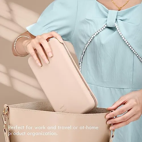 FVION Zipper Makeup Brushes Bag For Travel, Large Silicone Makeup Brush Holder, Make Up Brushes Pouch Case for Makeup Tools - Khaki
