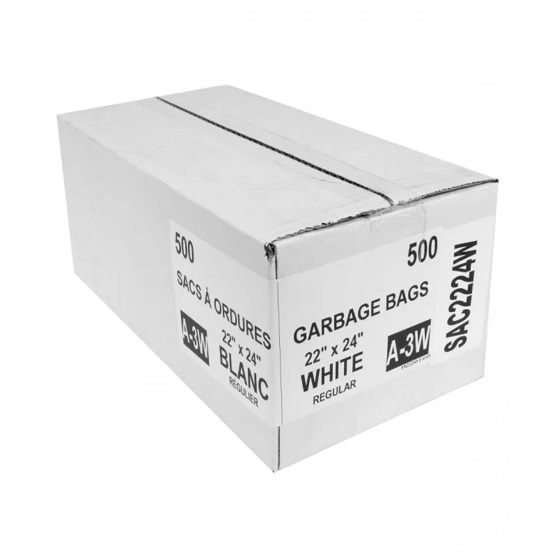 Garbage Trash Bags Regular 22" x 24" White Box of 500