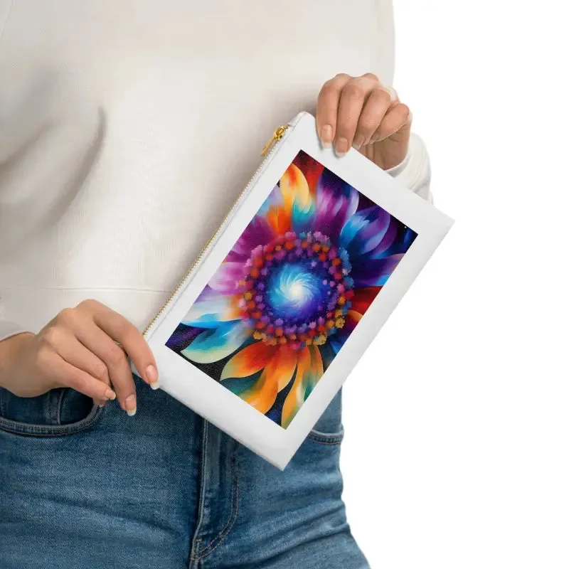 Groovy Psychedelic Flower Cosmetic Bag with Gold Zipper