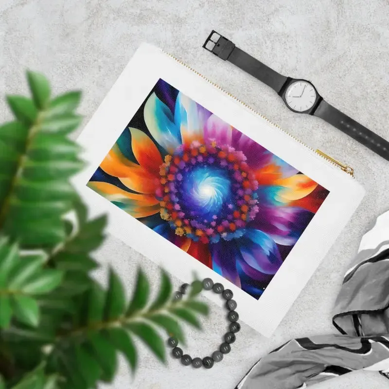 Groovy Psychedelic Flower Cosmetic Bag with Gold Zipper