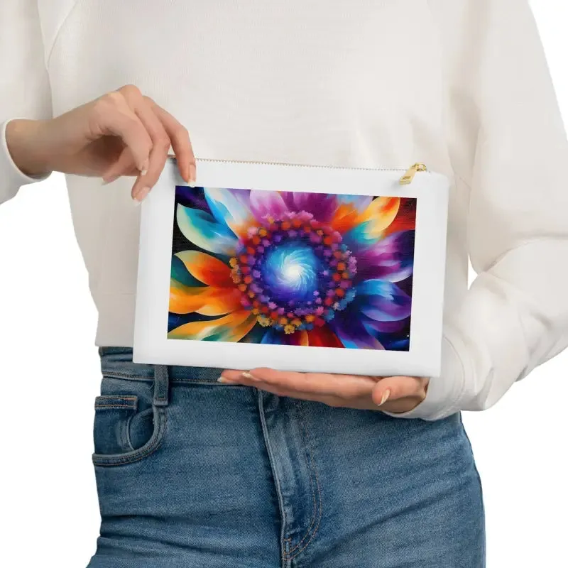 Groovy Psychedelic Flower Cosmetic Bag with Gold Zipper