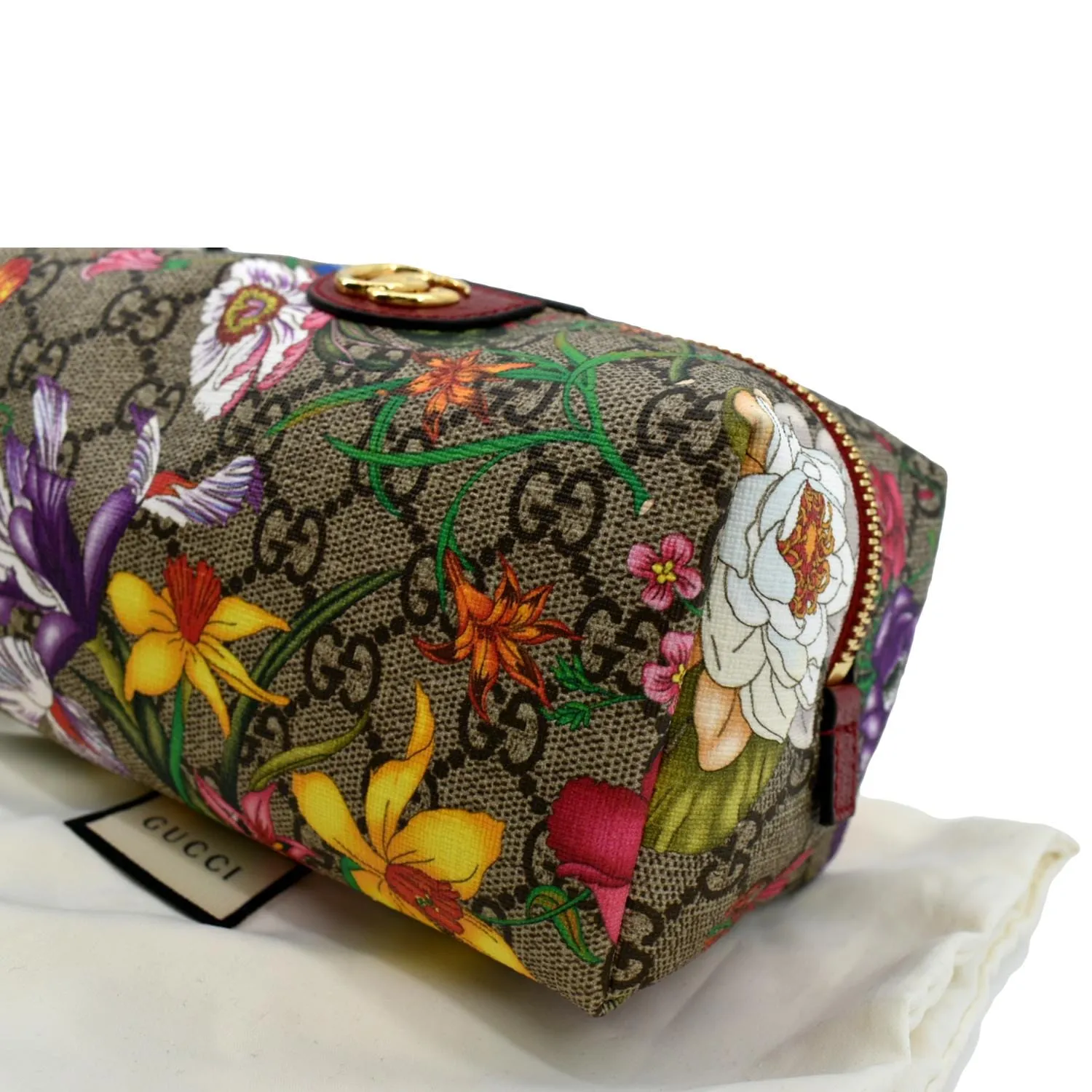GUCCI Ophidia Floral GG Supreme Monogram Canvas Cosmetic Case Red 548394
