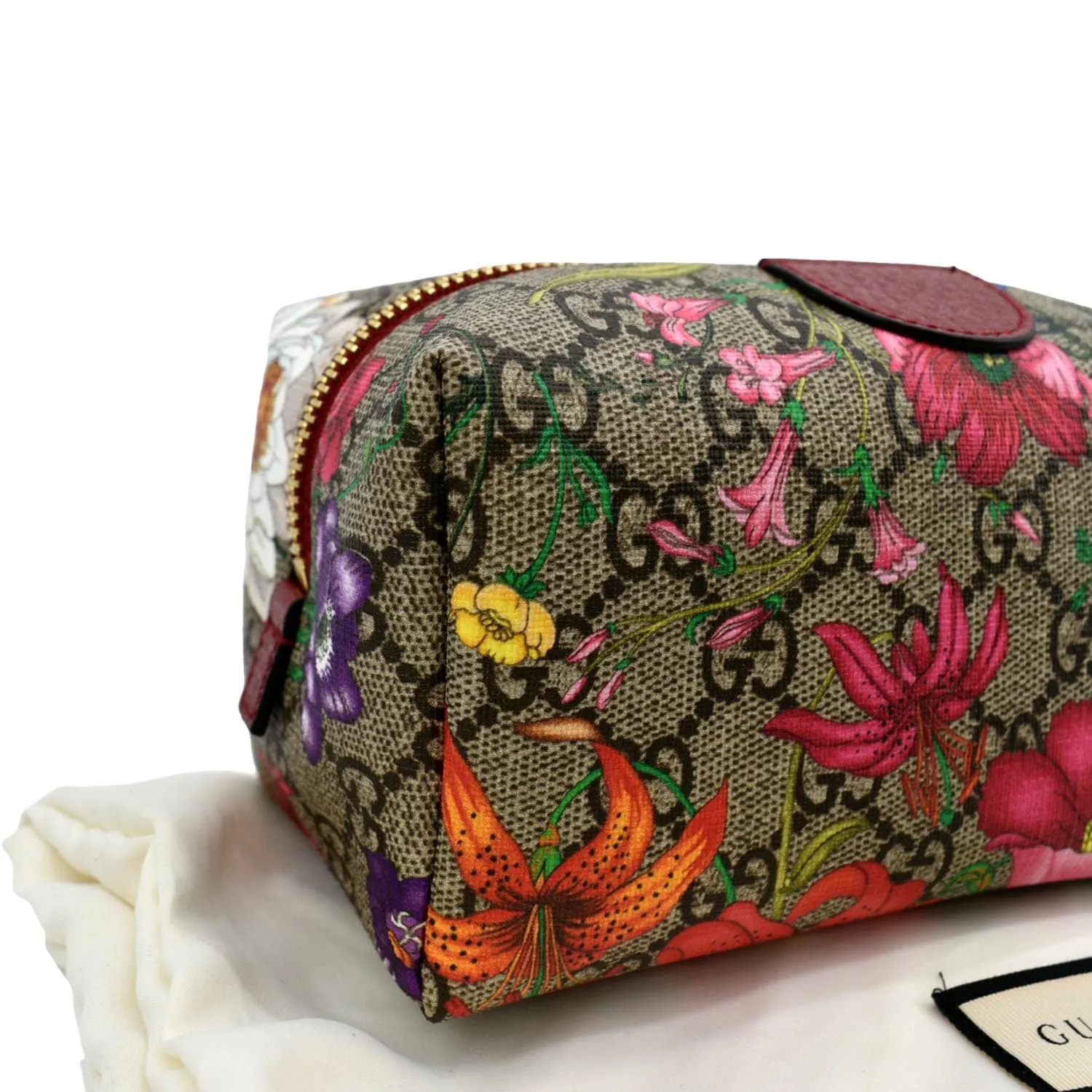 GUCCI Ophidia Floral GG Supreme Monogram Canvas Cosmetic Case Red 548394