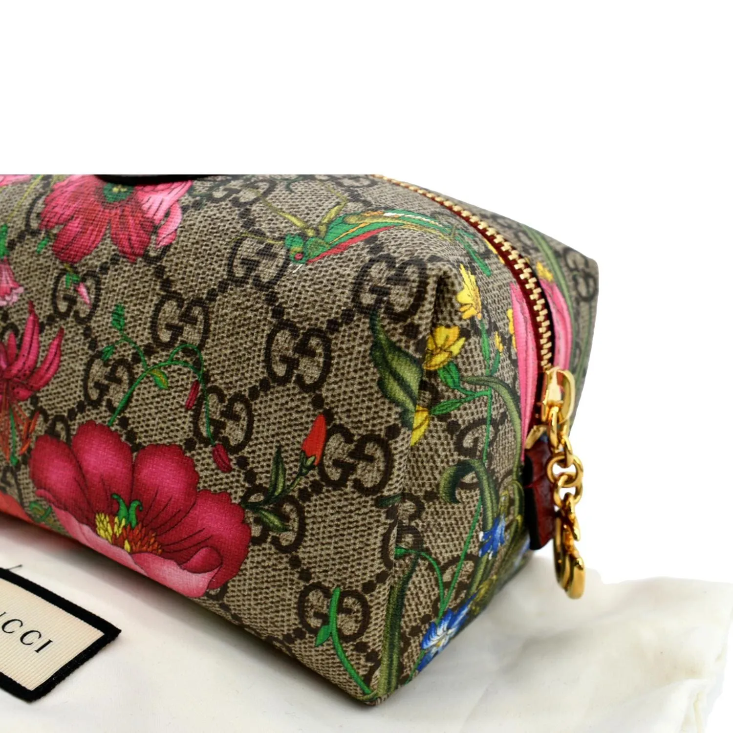 GUCCI Ophidia Floral GG Supreme Monogram Canvas Cosmetic Case Red 548394