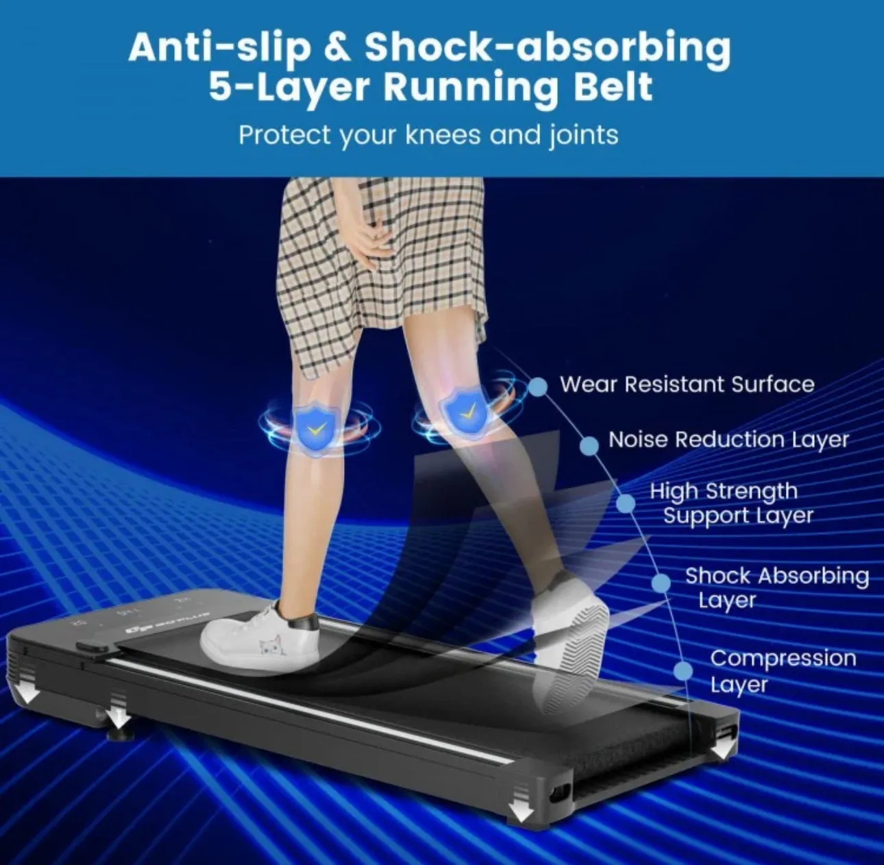 Heavy Duty Powerful Under Desk Walking Treadmill Pad Treadmill With Touch LED Display | Anti Slip | Widened Running Belt | Holds 220lbs