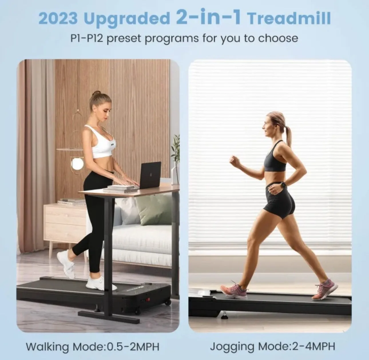 Heavy Duty Powerful Under Desk Walking Treadmill Pad Treadmill With Touch LED Display | Anti Slip | Widened Running Belt | Holds 220lbs