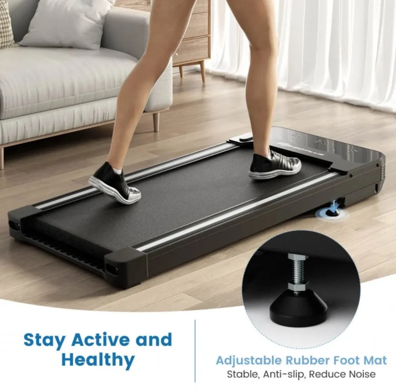Heavy Duty Powerful Under Desk Walking Treadmill Pad Treadmill With Touch LED Display | Anti Slip | Widened Running Belt | Holds 220lbs