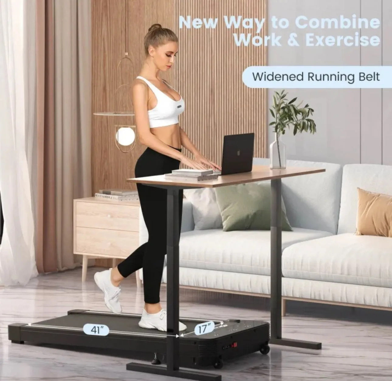 Heavy Duty Powerful Under Desk Walking Treadmill Pad Treadmill With Touch LED Display | Anti Slip | Widened Running Belt | Holds 220lbs