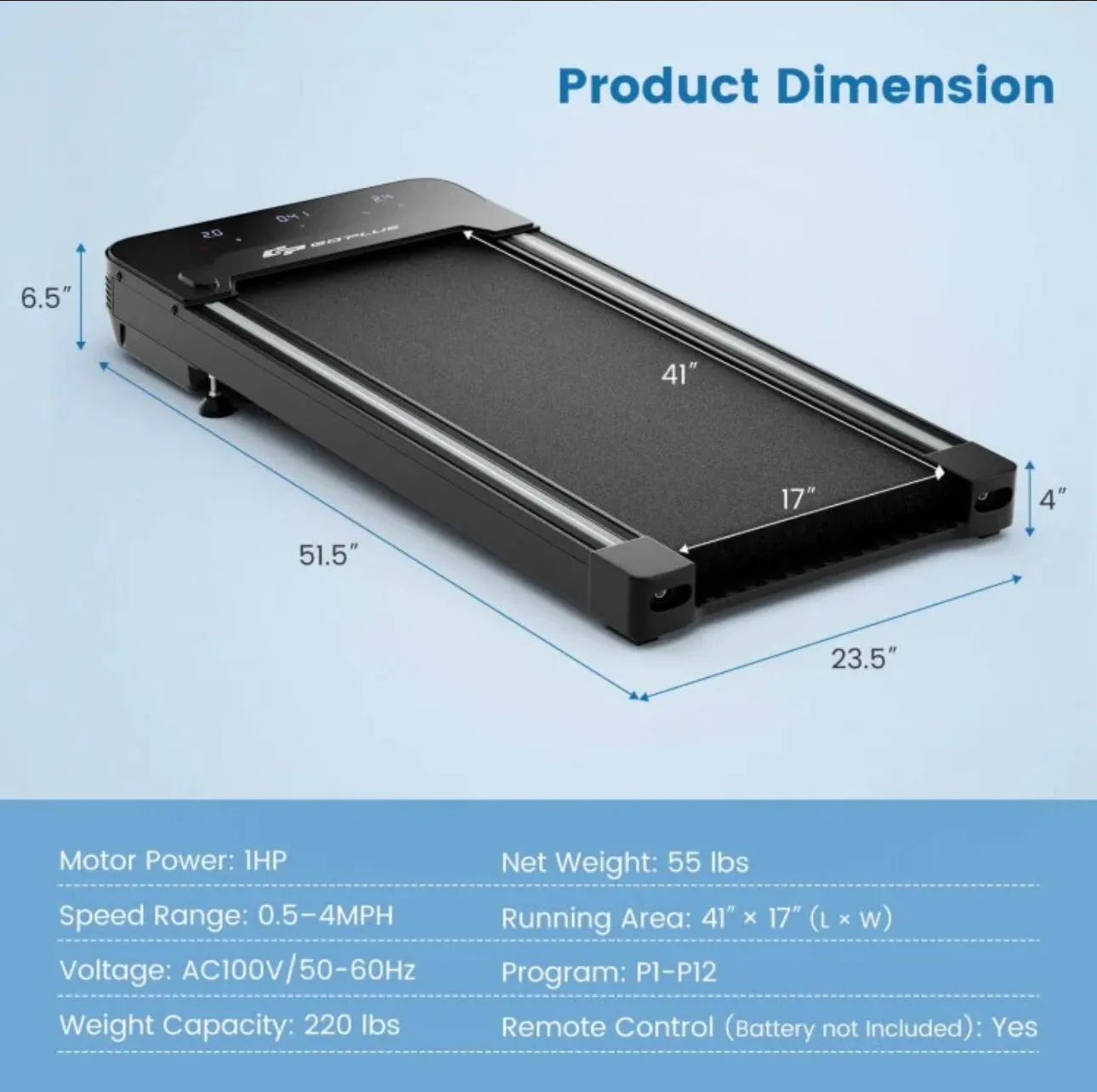 Heavy Duty Powerful Under Desk Walking Treadmill Pad Treadmill With Touch LED Display | Anti Slip | Widened Running Belt | Holds 220lbs