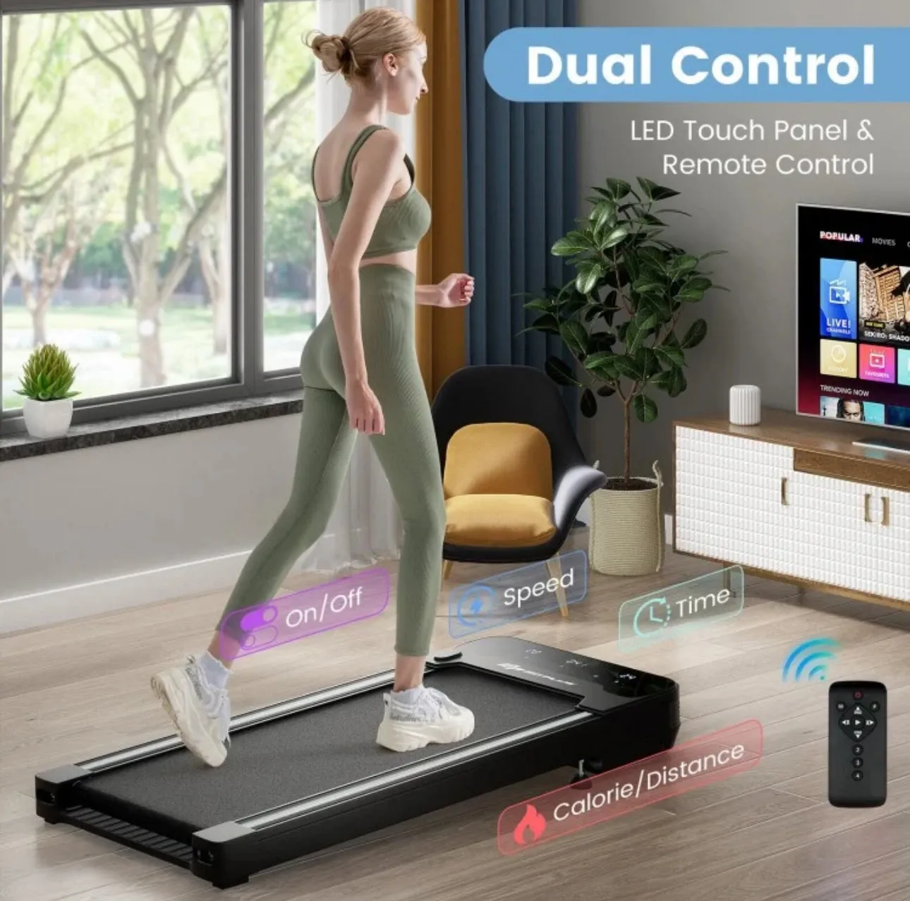 Heavy Duty Powerful Under Desk Walking Treadmill Pad Treadmill With Touch LED Display | Anti Slip | Widened Running Belt | Holds 220lbs