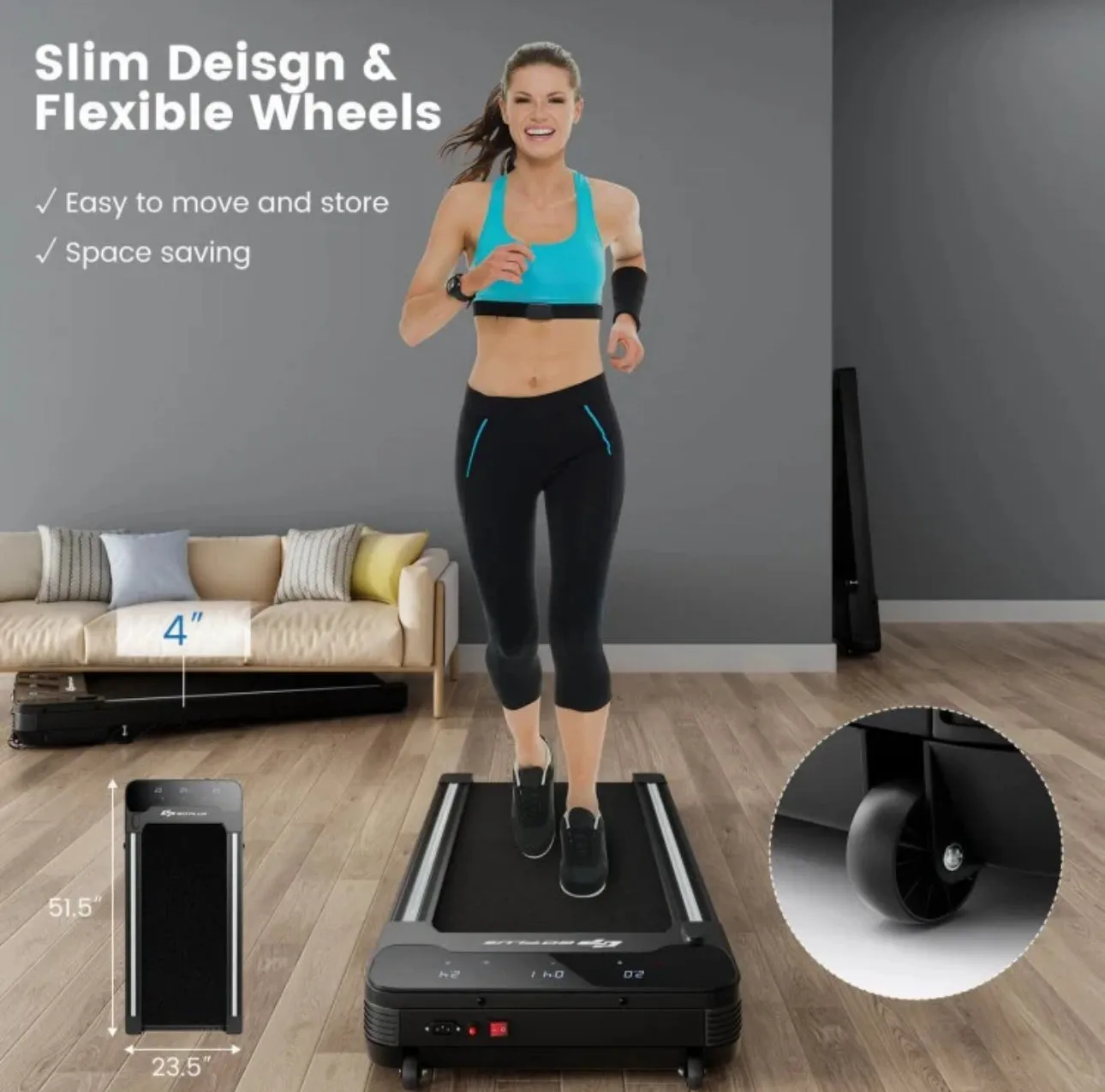 Heavy Duty Powerful Under Desk Walking Treadmill Pad Treadmill With Touch LED Display | Anti Slip | Widened Running Belt | Holds 220lbs