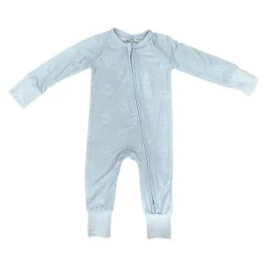 In My Jammers Ocean Blue Smiley Zipper Romper