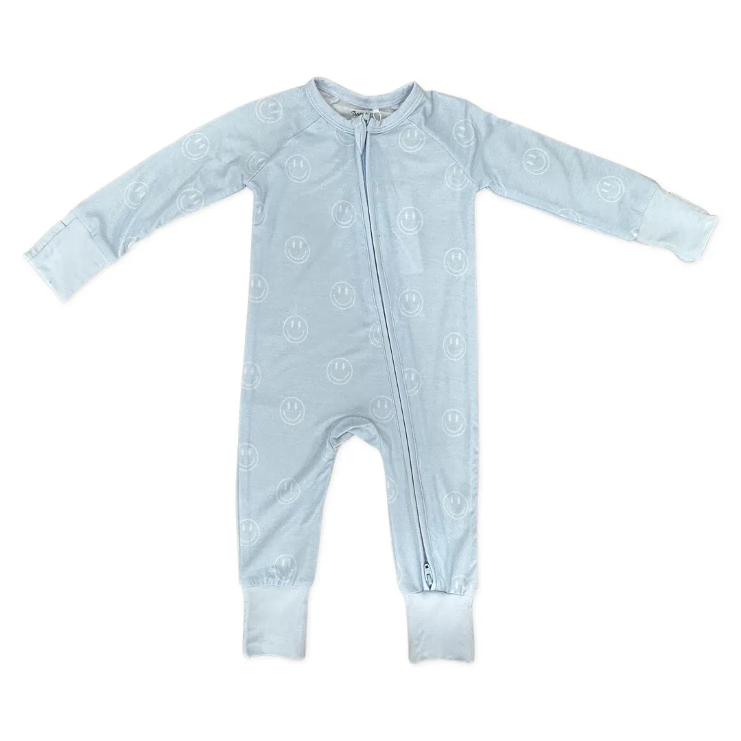 In My Jammers Ocean Blue Smiley Zipper Romper