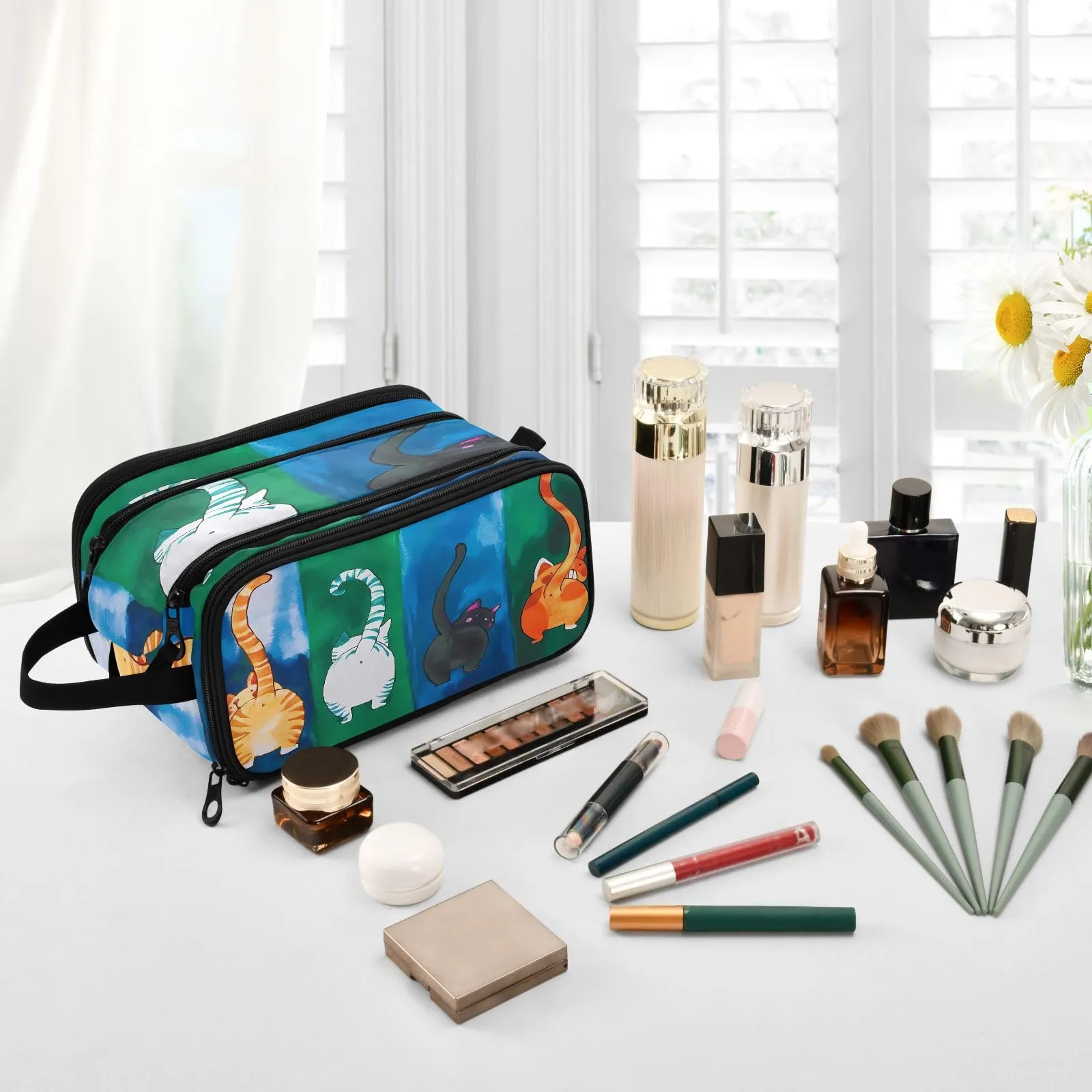 JSTEL Cat Make Up Bag Cat Cosmetic Bag for Women,Portable Makeup Storage Organizer Bag Makeup Brush Bag Organizer,4