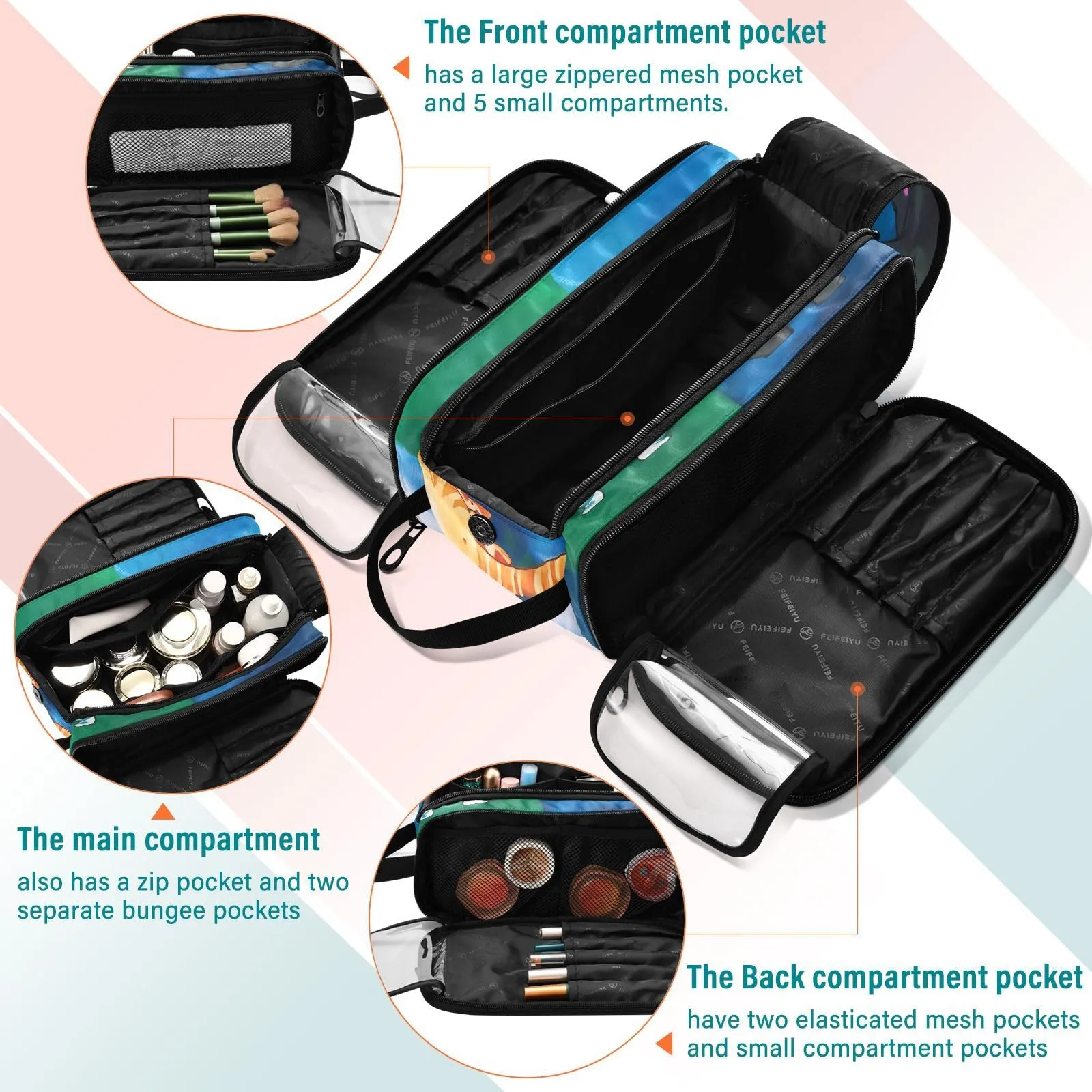 JSTEL Cat Make Up Bag Cat Cosmetic Bag for Women,Portable Makeup Storage Organizer Bag Makeup Brush Bag Organizer,4