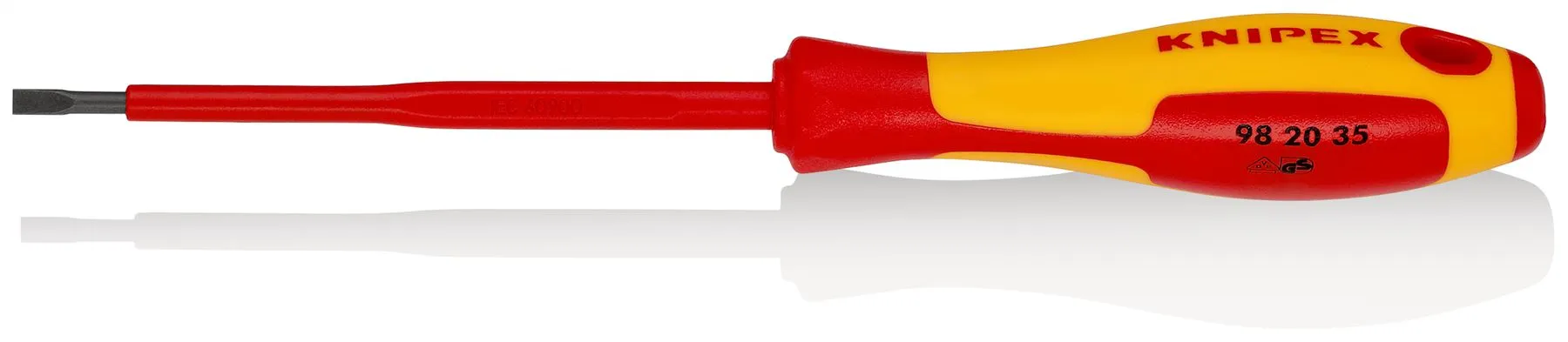 KNIPEX Screwdriver for Slotted Screws 3.5 x 0.6mm VDE Insulated Multi Component Grips 202mm 98 20 35