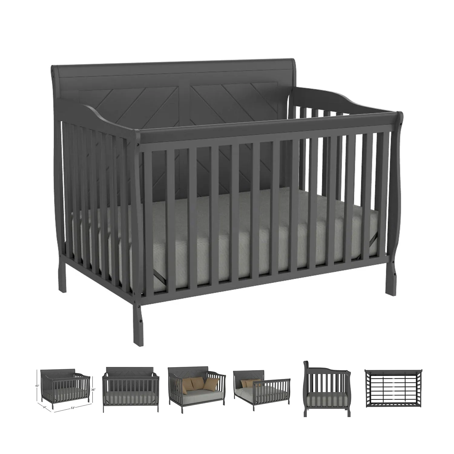 Lauren Convertible Crib, Dark Grey