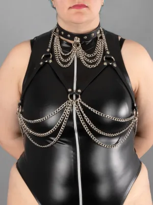 Leather And Drop Chain Bra
