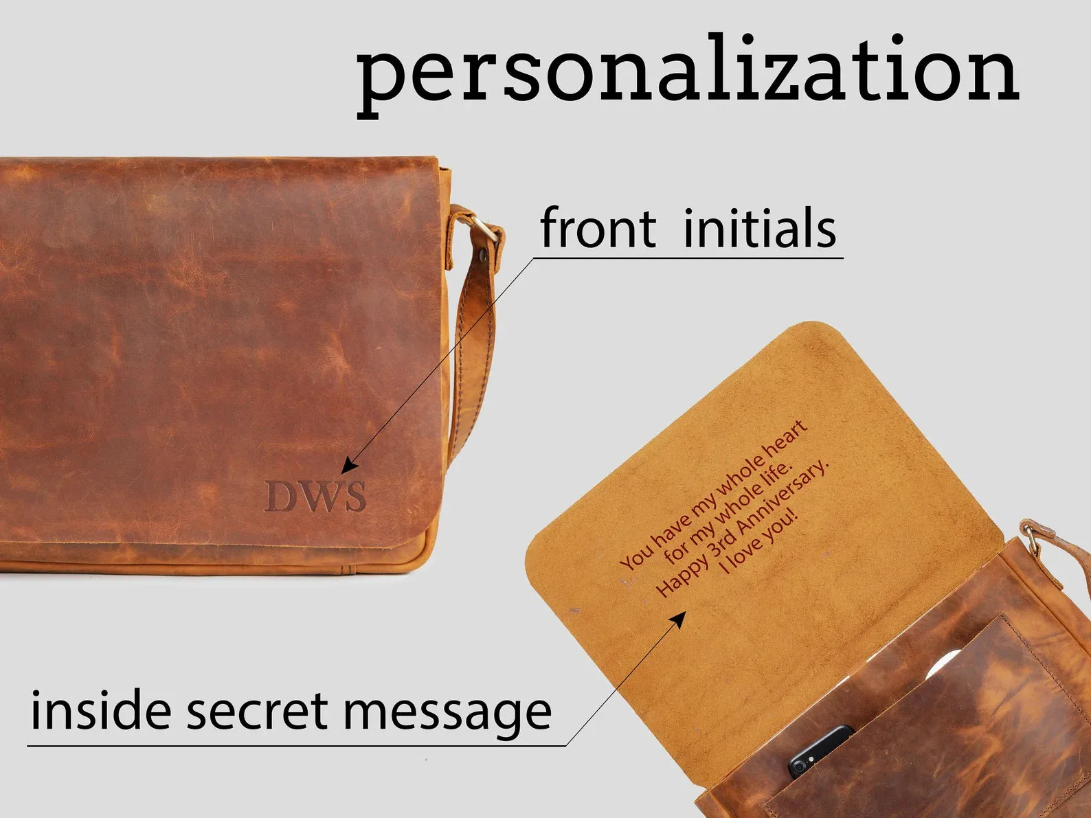 Leather messenger bag, leather bag