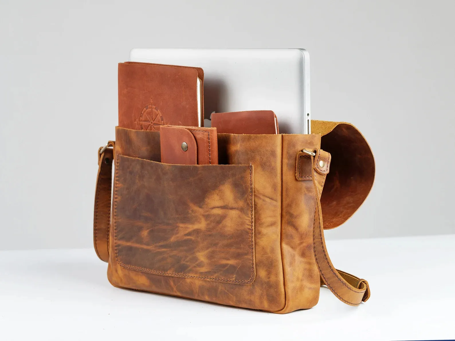 Leather messenger bag, leather bag