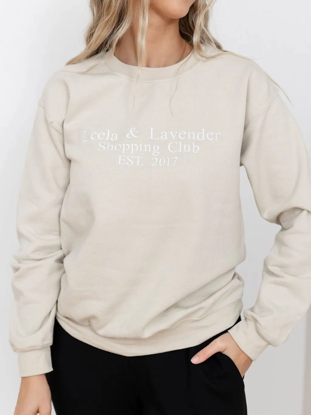 Leela & Lavender Shopping Club Embroidered Crew