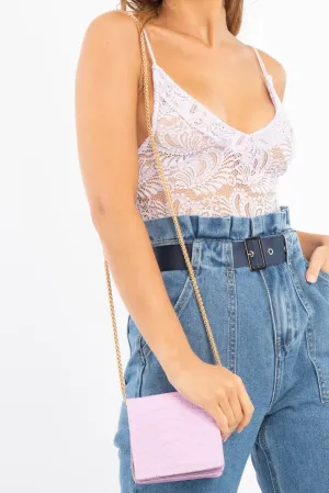 Lilac Faux Croc Chain Strap Mini Bag - Zori
