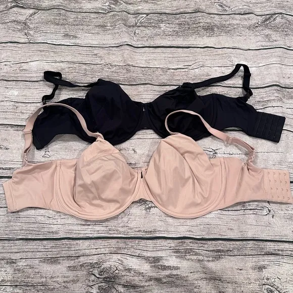 Lot of 2 Bare Necessities Underwire Full Coverage Bras in Beige &amp; Black Size 32I