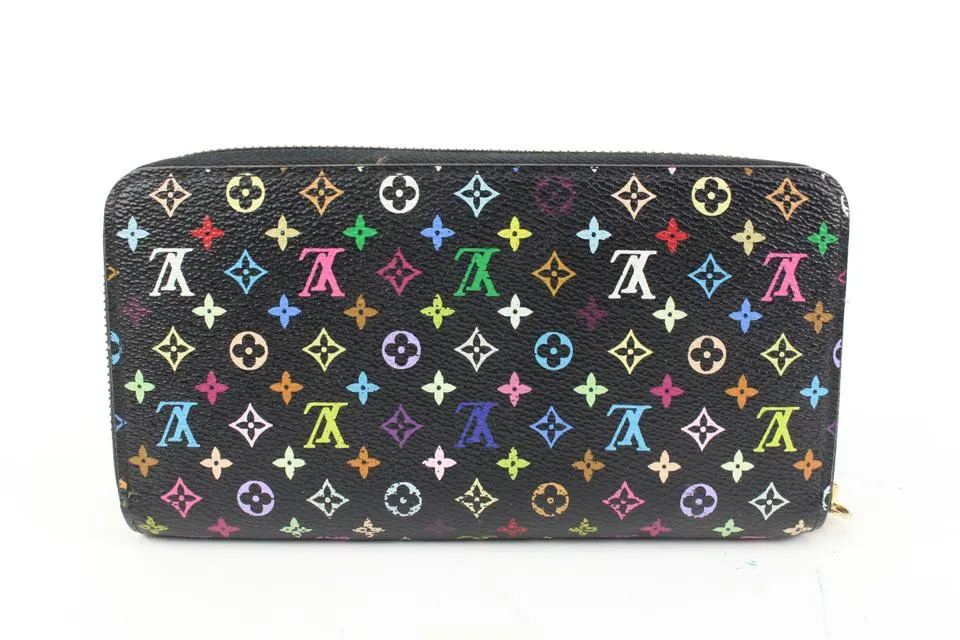 Louis Vuitton Black Monogram Multicolor Litchi Long Zippy Wallet Zip Around 20lz420s