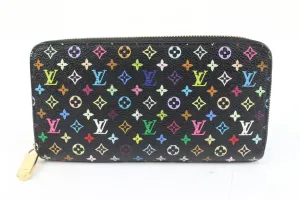 Louis Vuitton Black Monogram Multicolor Litchi Long Zippy Wallet Zip Around 20lz420s
