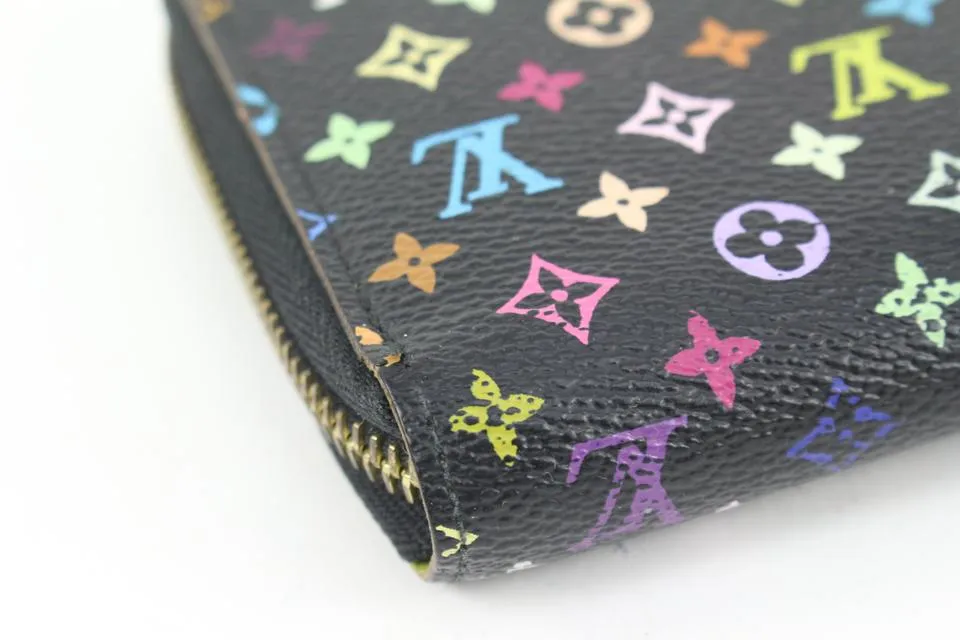 Louis Vuitton Black Monogram Multicolor Litchi Long Zippy Wallet Zip Around 20lz420s