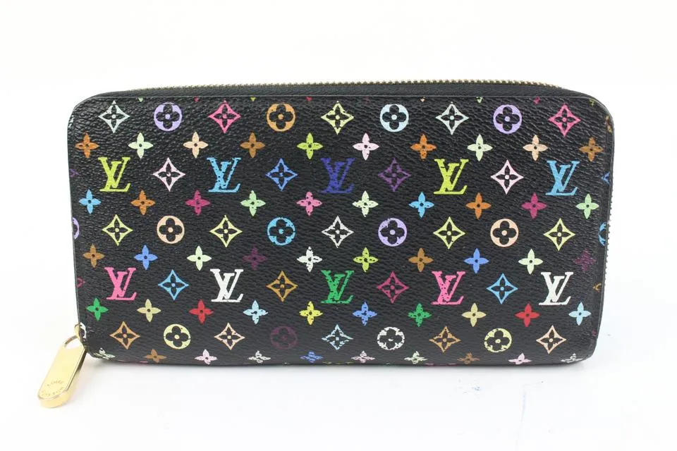 Louis Vuitton Black Monogram Multicolor Litchi Long Zippy Wallet Zip Around 20lz420s