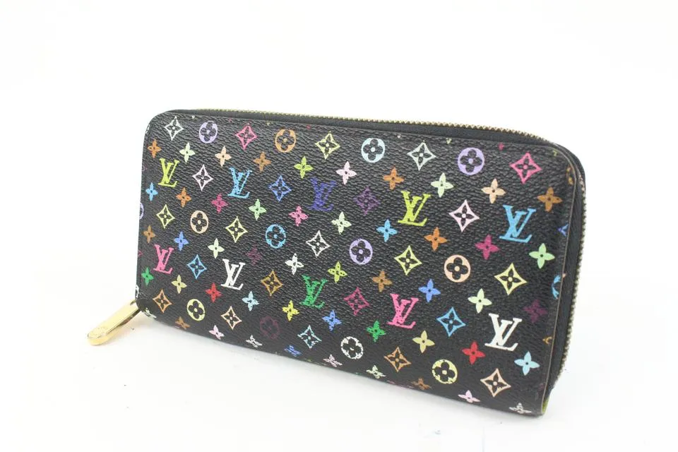Louis Vuitton Black Monogram Multicolor Litchi Long Zippy Wallet Zip Around 20lz420s
