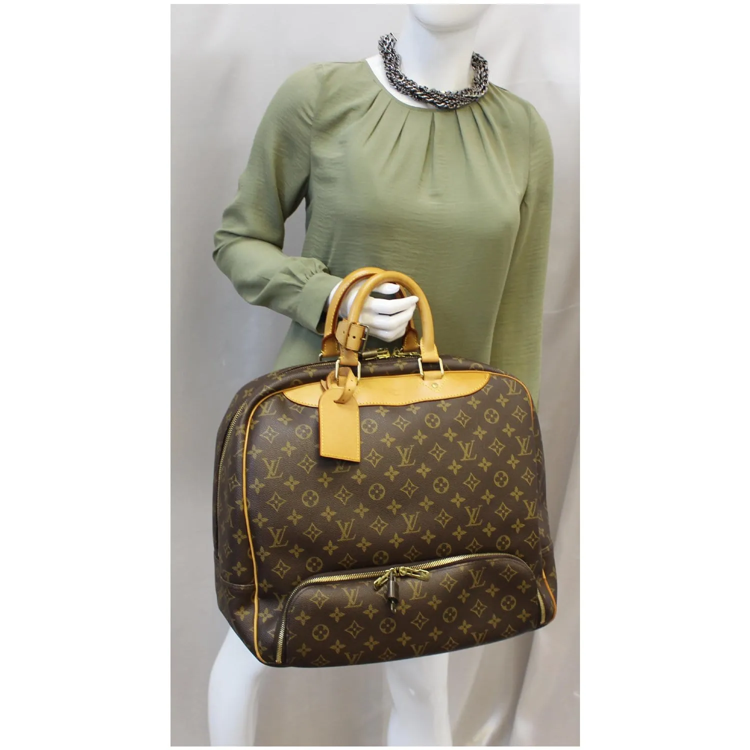 LOUIS VUITTON Evasion Monogram Canvas Boston Travel Bag Brown