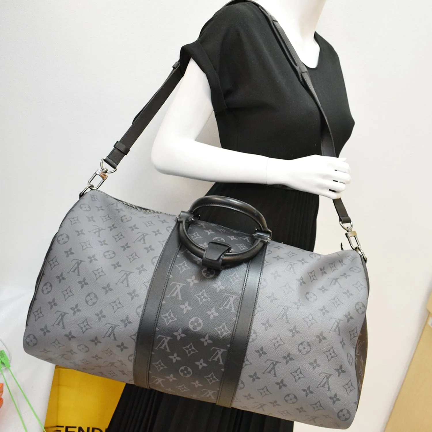 LOUIS VUITTON Keepall 50 Bandouliere Monogram Eclipse Travel Bag Black  - New Year Deals