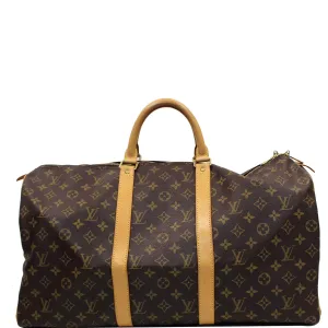 LOUIS VUITTON Keepall 50 Monogram Canvas Travel Bag Brown