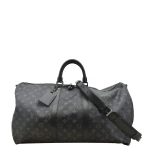 LOUIS VUITTON Keepall 55 Bandouliere Monogram Eclipse Travel Bag Black