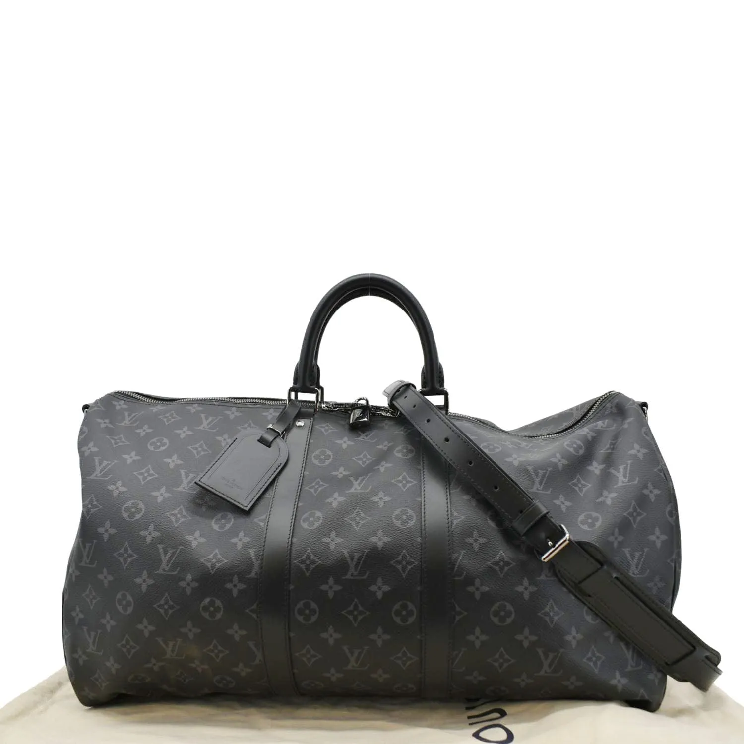 LOUIS VUITTON Keepall 55 Bandouliere Monogram Eclipse Travel Bag Black