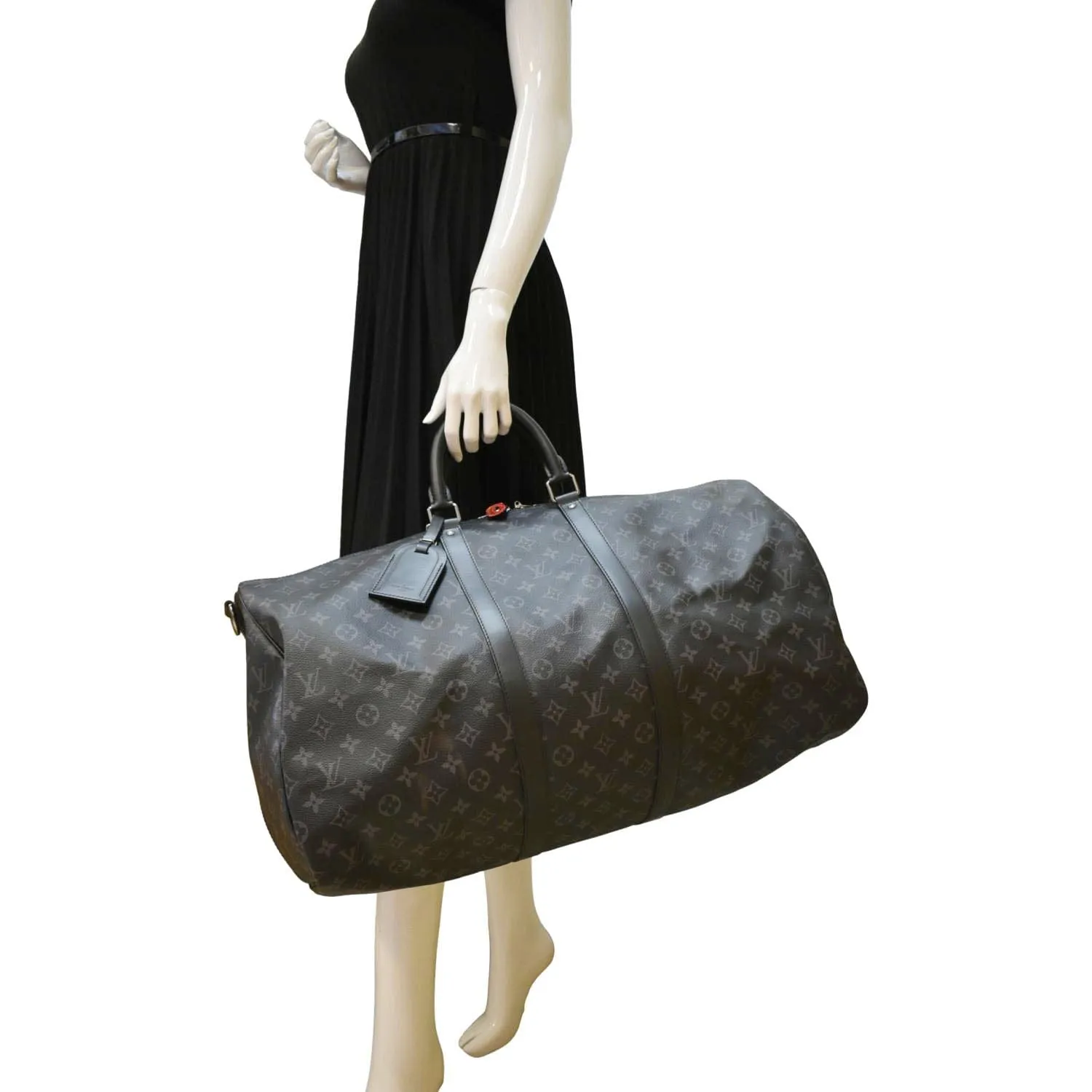 LOUIS VUITTON Keepall 55 Bandouliere Monogram Eclipse Travel Bag Black