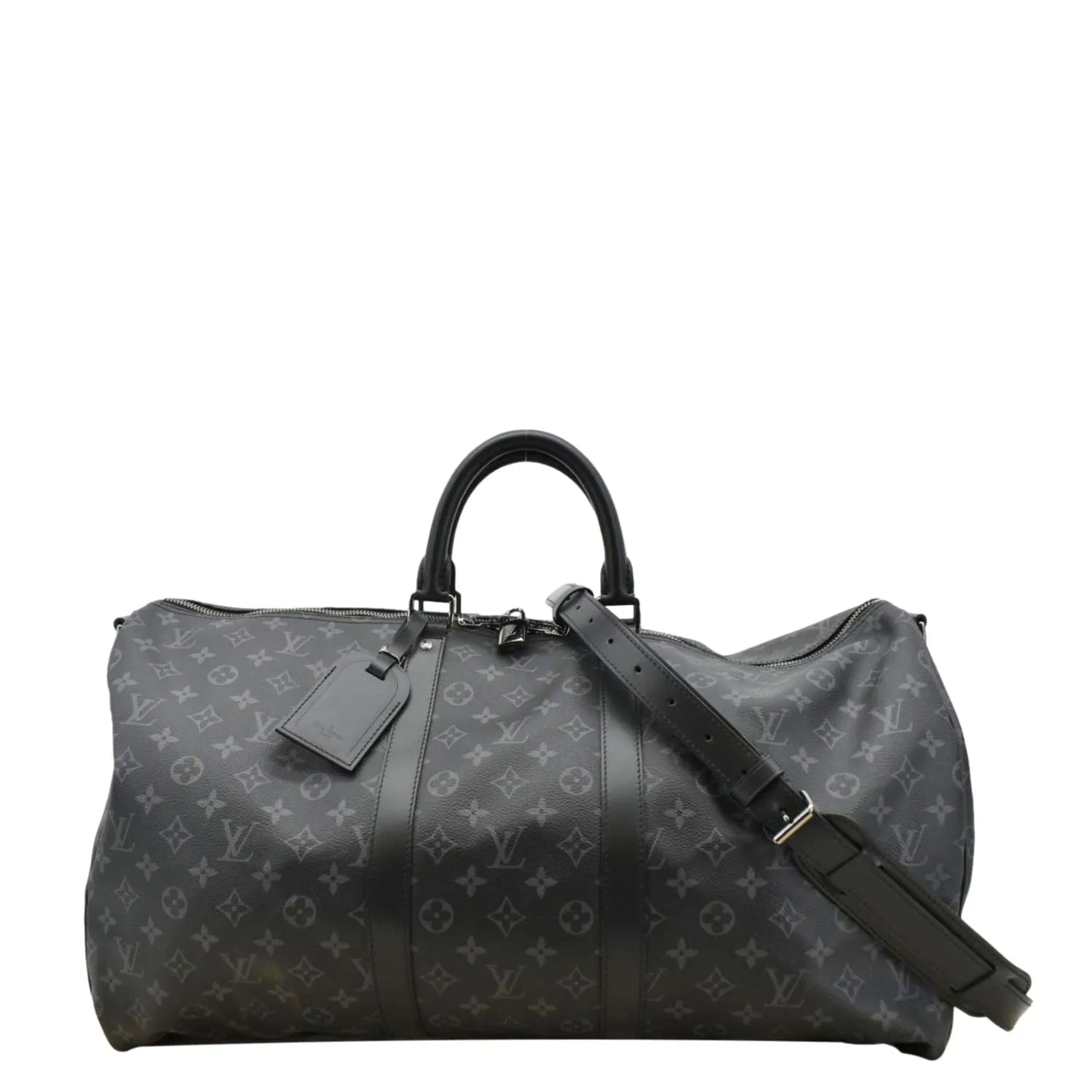 LOUIS VUITTON Keepall 55 Bandouliere Monogram Eclipse Travel Bag Black