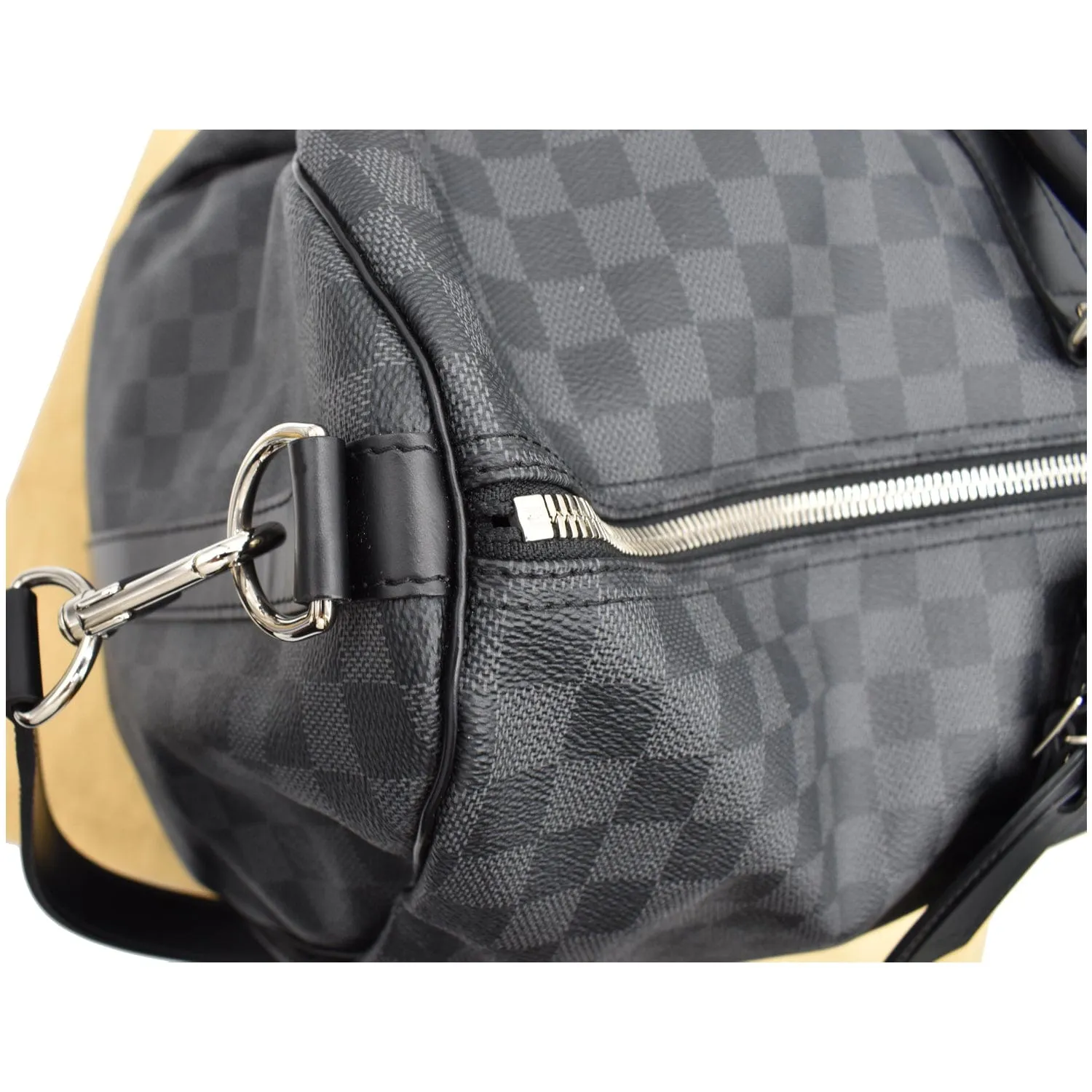 LOUIS VUITTON Keepall 55 Damier Graphite Bandouliere Travel Bag Black