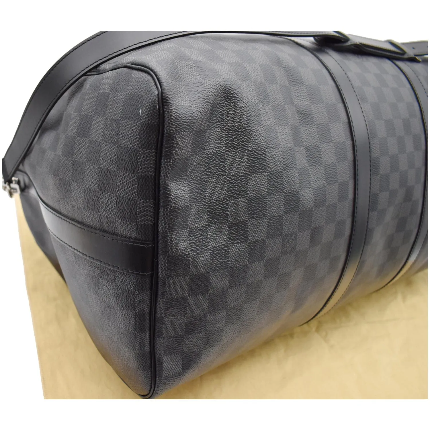 LOUIS VUITTON Keepall 55 Damier Graphite Bandouliere Travel Bag Black