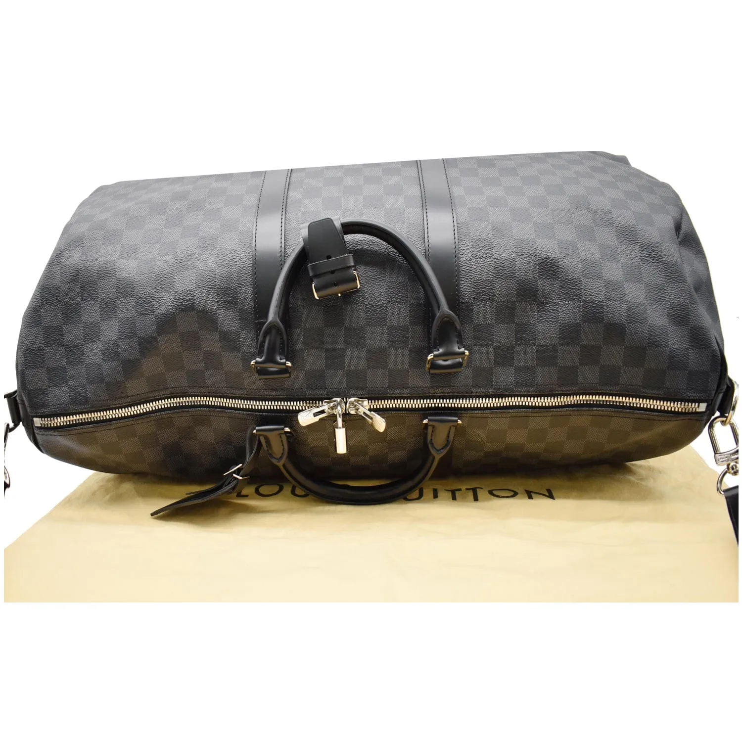 LOUIS VUITTON Keepall 55 Damier Graphite Bandouliere Travel Bag Black