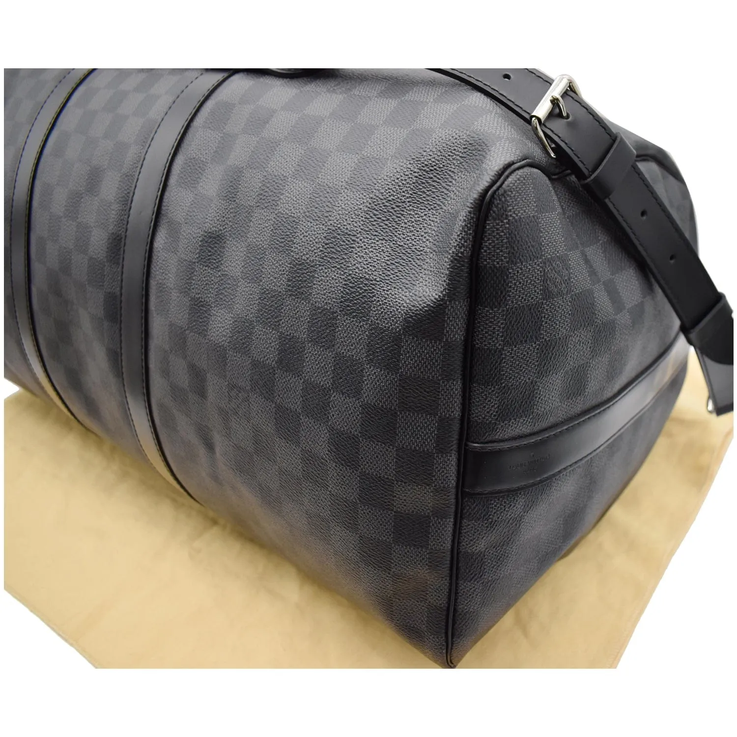 LOUIS VUITTON Keepall 55 Damier Graphite Bandouliere Travel Bag Black