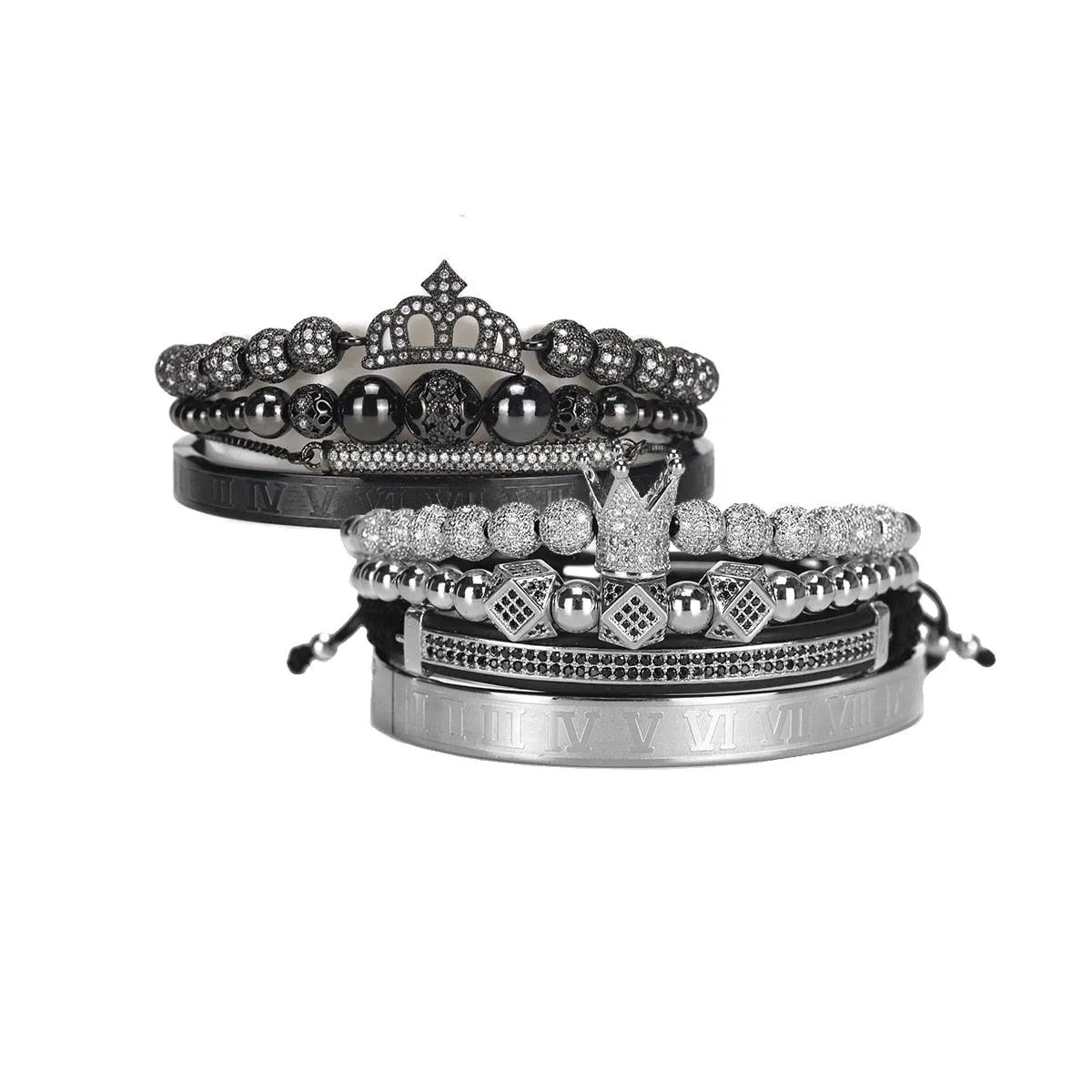 Luxury Royal King Queen Crown charms colorfast Bracelet Stainless steel CZ beads  bracelets bangles for Men Women lover Jewelry
