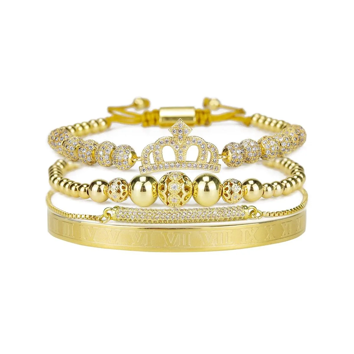 Luxury Royal King Queen Crown charms colorfast Bracelet Stainless steel CZ beads  bracelets bangles for Men Women lover Jewelry