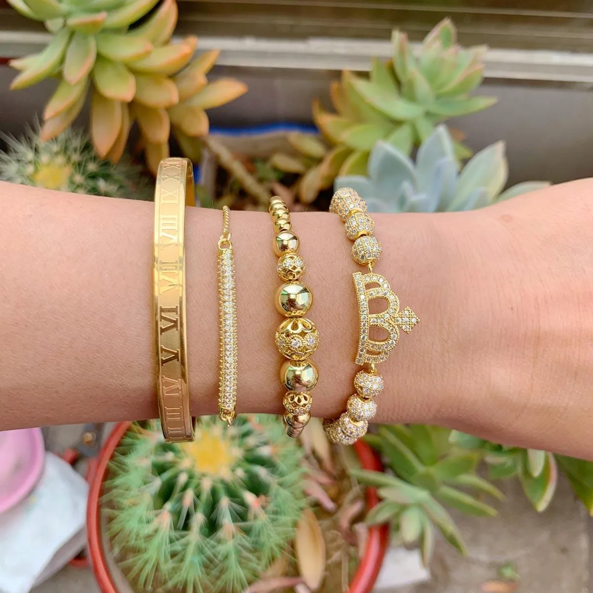 Luxury Royal King Queen Crown charms colorfast Bracelet Stainless steel CZ beads  bracelets bangles for Men Women lover Jewelry